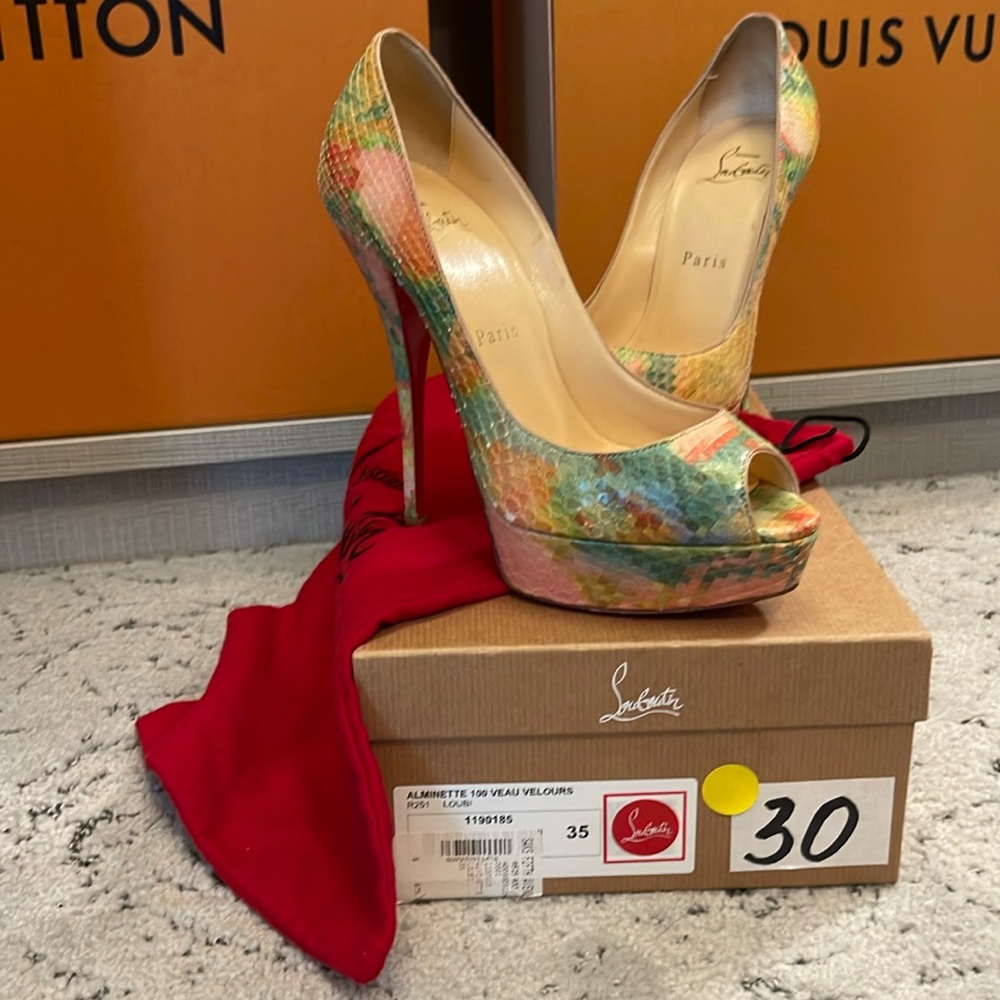 CHRISTIAN LOUBOUTIN Python Pixel Troca 140 Multi Pumps Size 36